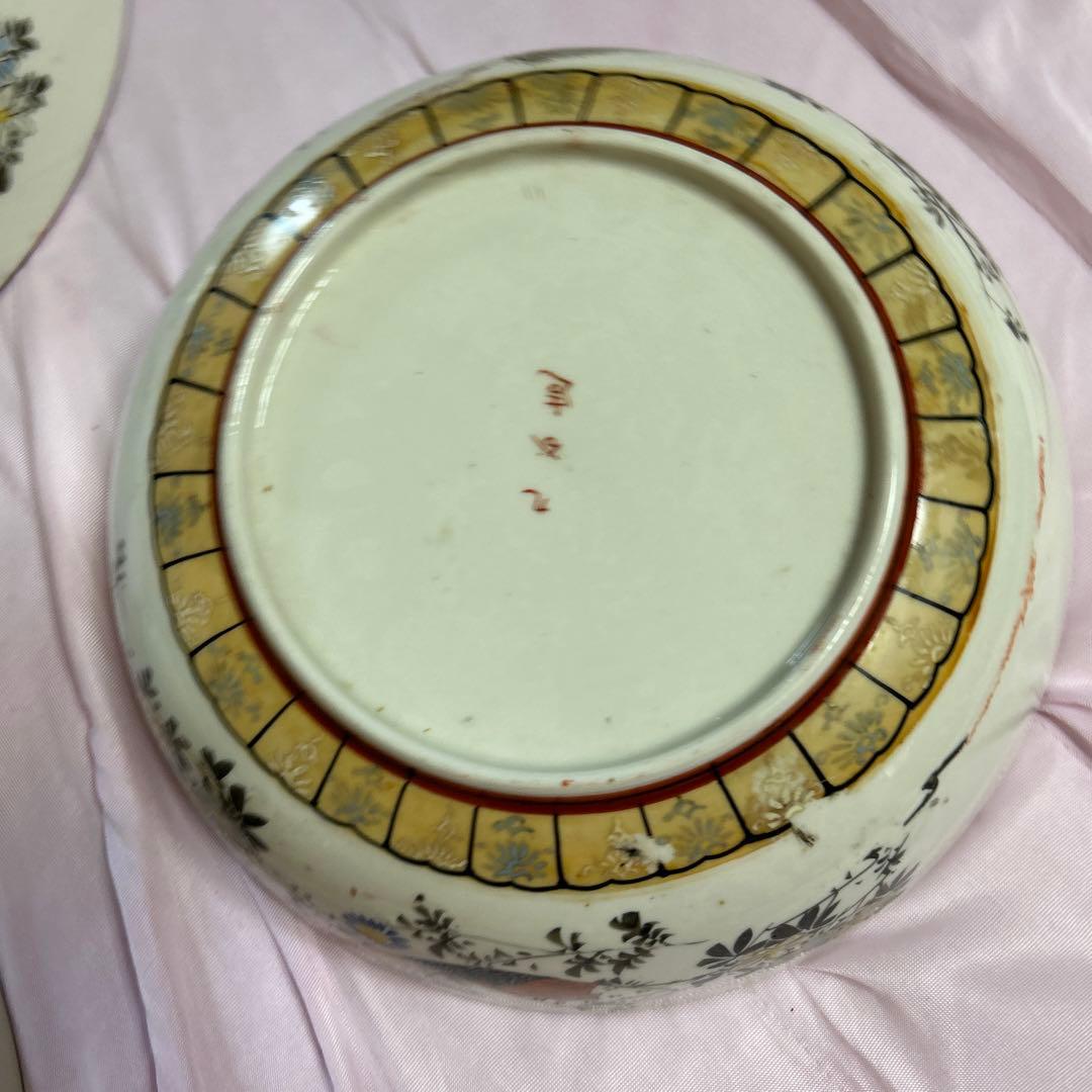 骨董品　武者絵九谷焼　三つ揃鉢　アンティーク大皿30cm