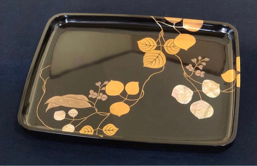 《R》豆蒔絵 螺鈿 蝋色 進物盆 漆匠 鈴木 表朔 共箱 260126く1