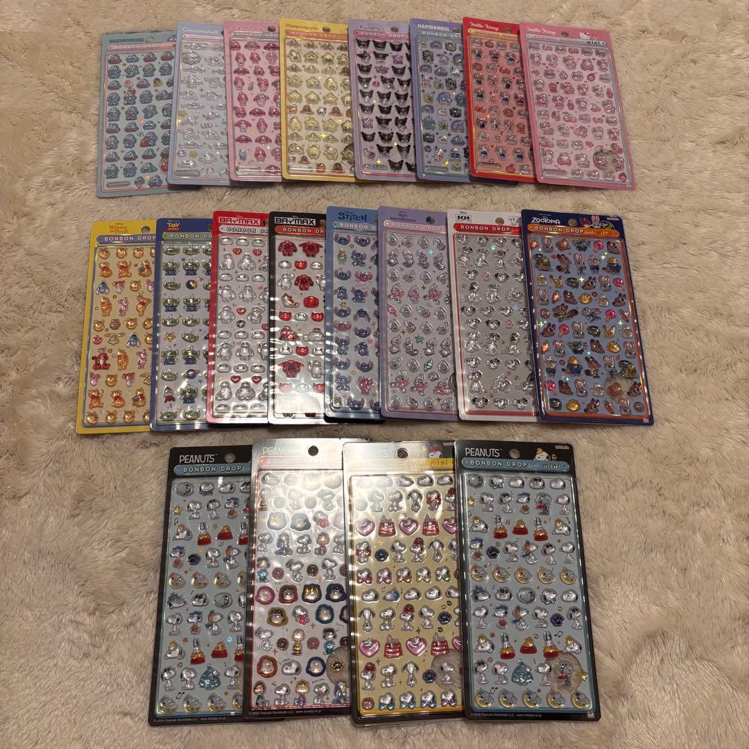 ボンボンドロップシール　mini コンプリート　ディズニー　サンリオ　スヌーピー