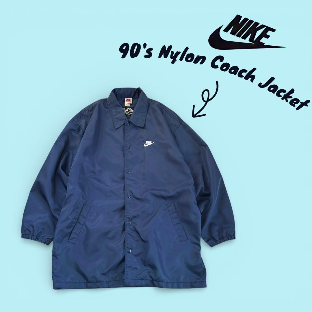 90s NIKE コーチジャケット 紺 L銀タグ バスケタグ USAヴィンテージ