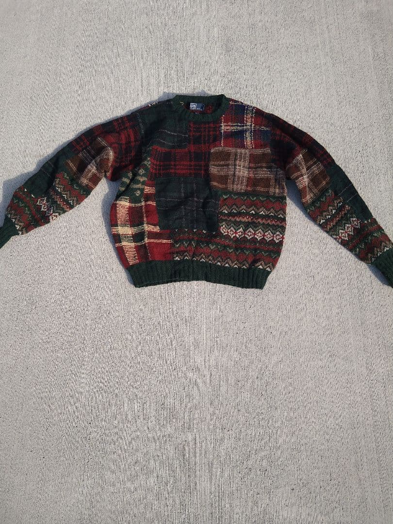 Ralph Lauren パッチワークウールセーター LL