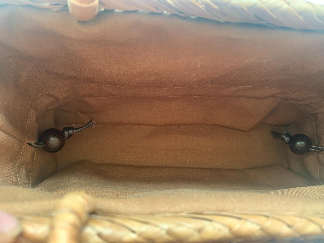 六角花結び編み 山葡萄 かごバッグ 職人手編み 手提げ 内布付き