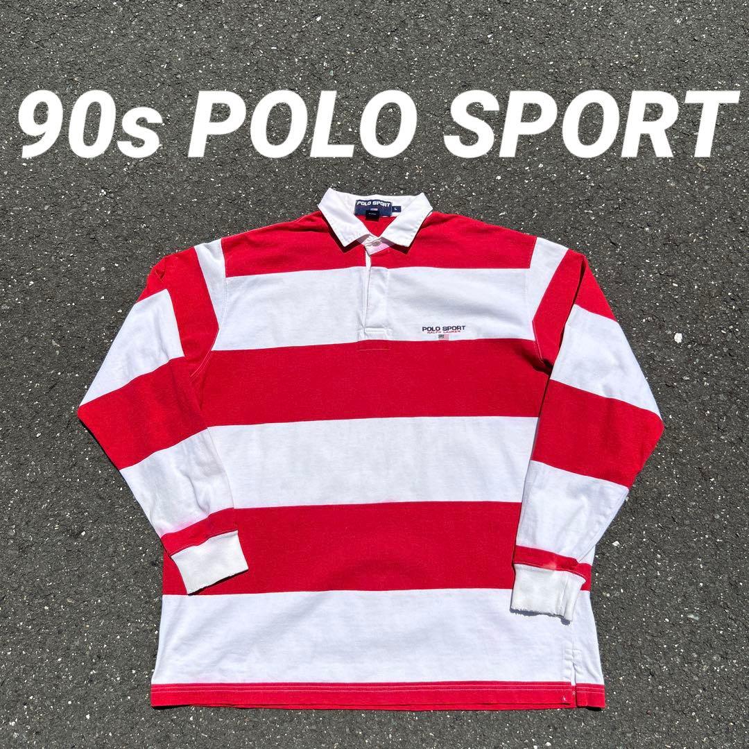赤白 ボーダー 90s POLOSPORT ラガーシャツ 長袖 ポロシャツ