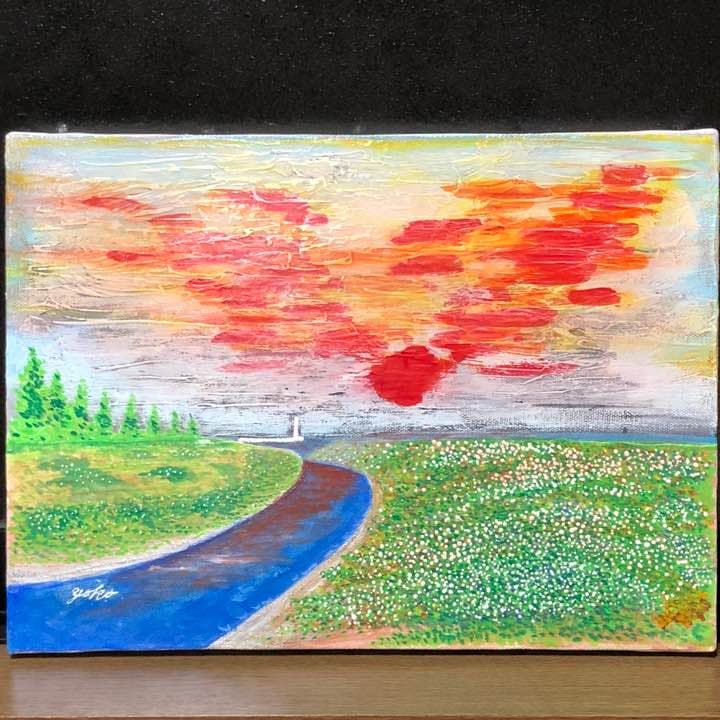 「情熱が燃えている……夕映えの一瞬」原画 本物 一点物 絵画 yoko