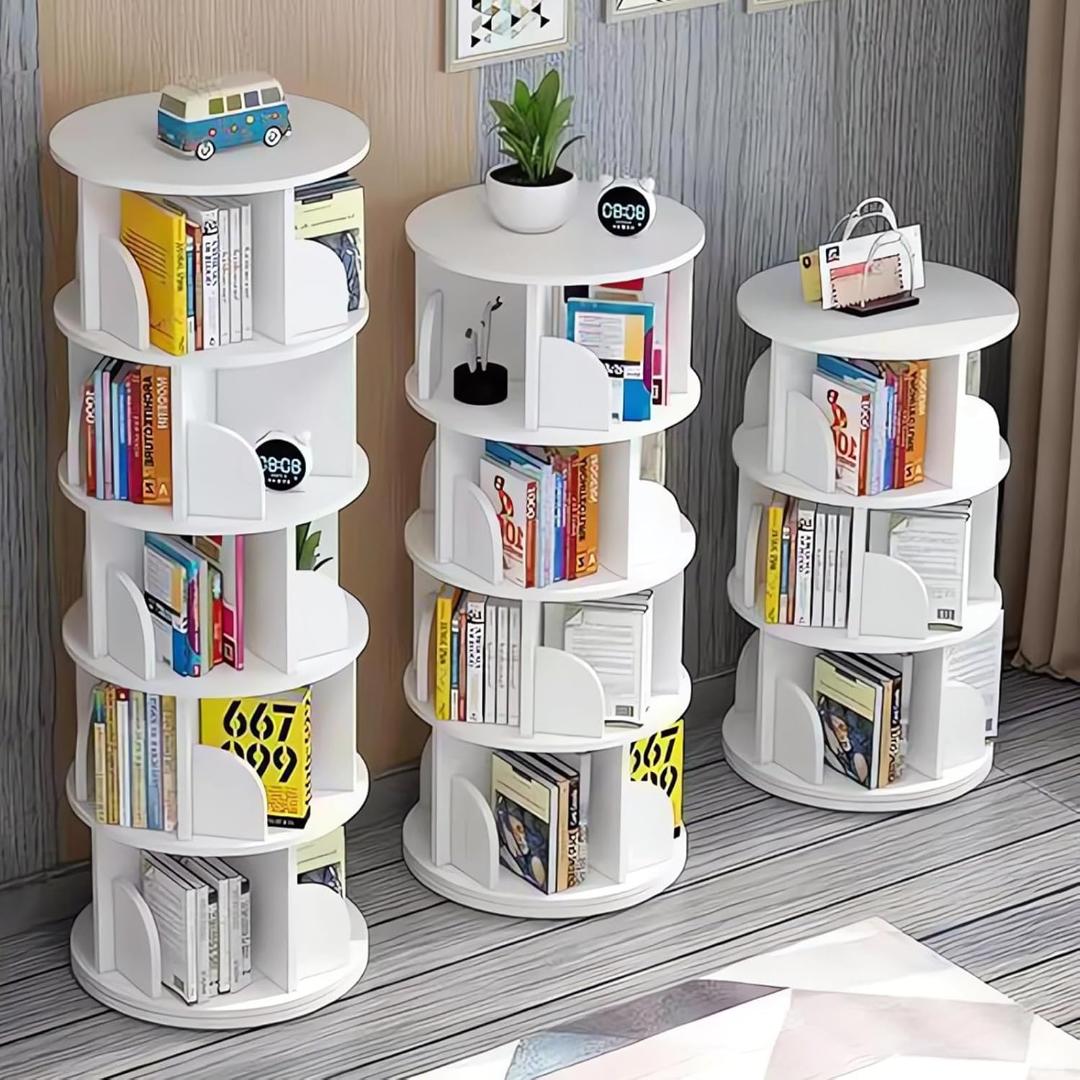 本棚 回転式本棚 大容量 漫画絵本棚 タワーラック 隙間収納 ブックシェルフ