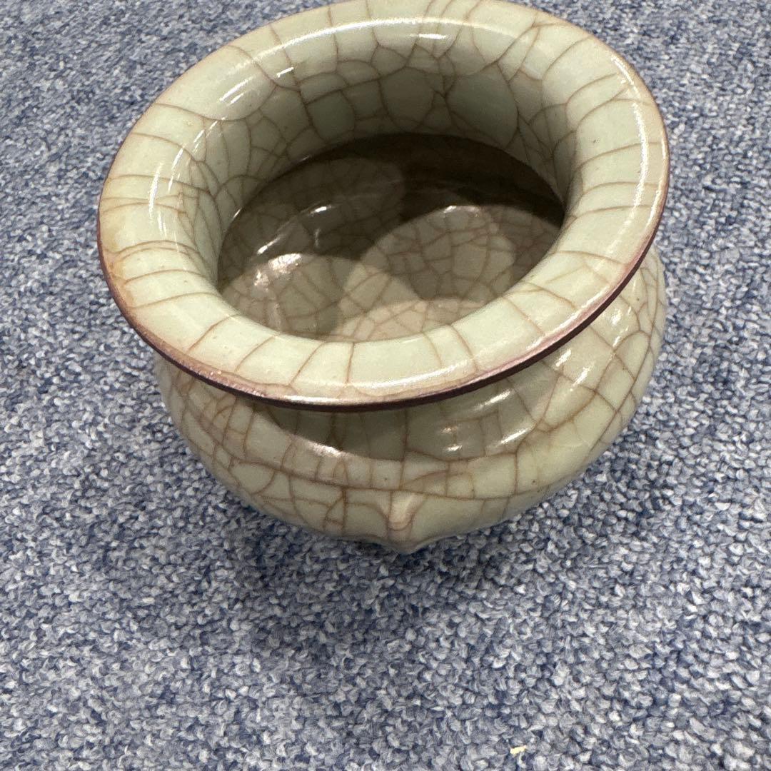 中国古美術・宋代 哥窯 双耳炉 灰青釉・観賞用・香炉・装飾品・縁起物・文房置物