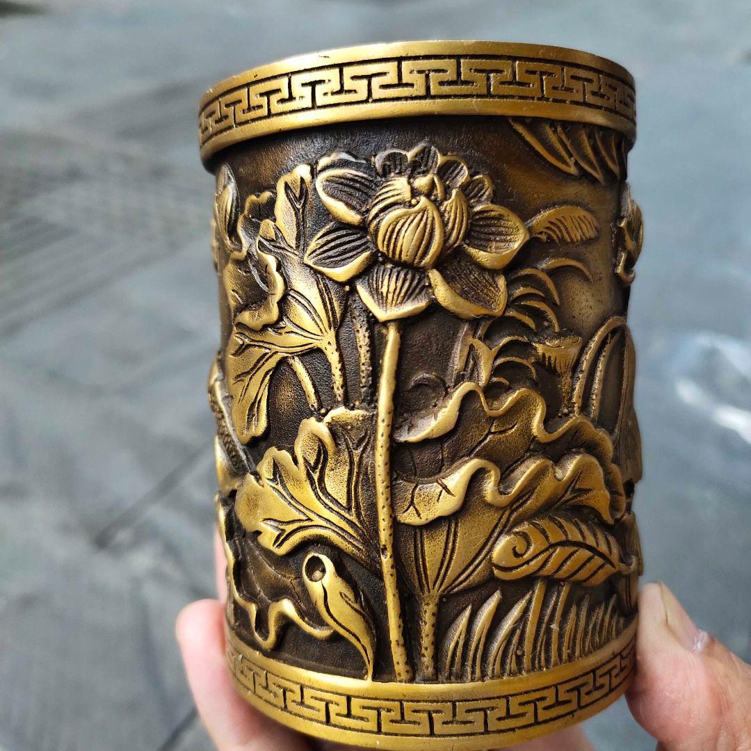 銅器 筆箱 文房具 蓮花筆箱 装飾品 工芸品 置物