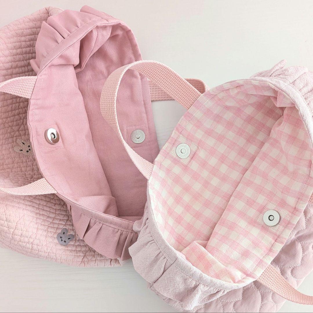 図書袋ショルダー　うさぎ刺繍ヌビ　通園バック　お弁当トートバッグ　お弁当袋