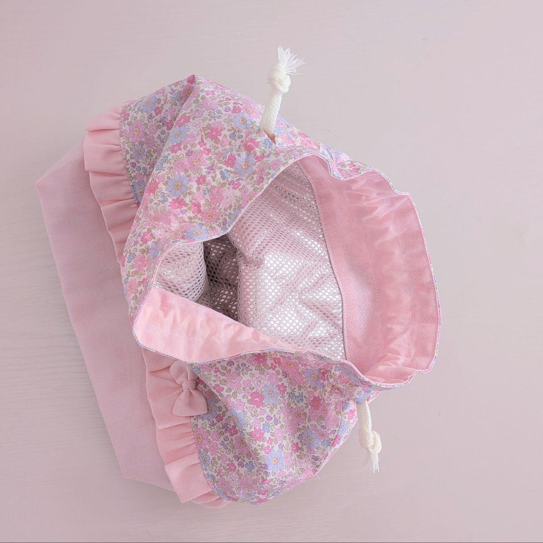 図書袋ショルダー　うさぎ刺繍ヌビ　通園バック　お弁当トートバッグ　お弁当袋