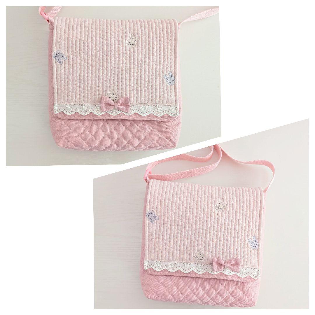 図書袋ショルダー　うさぎ刺繍ヌビ　通園バック　お弁当トートバッグ　お弁当袋