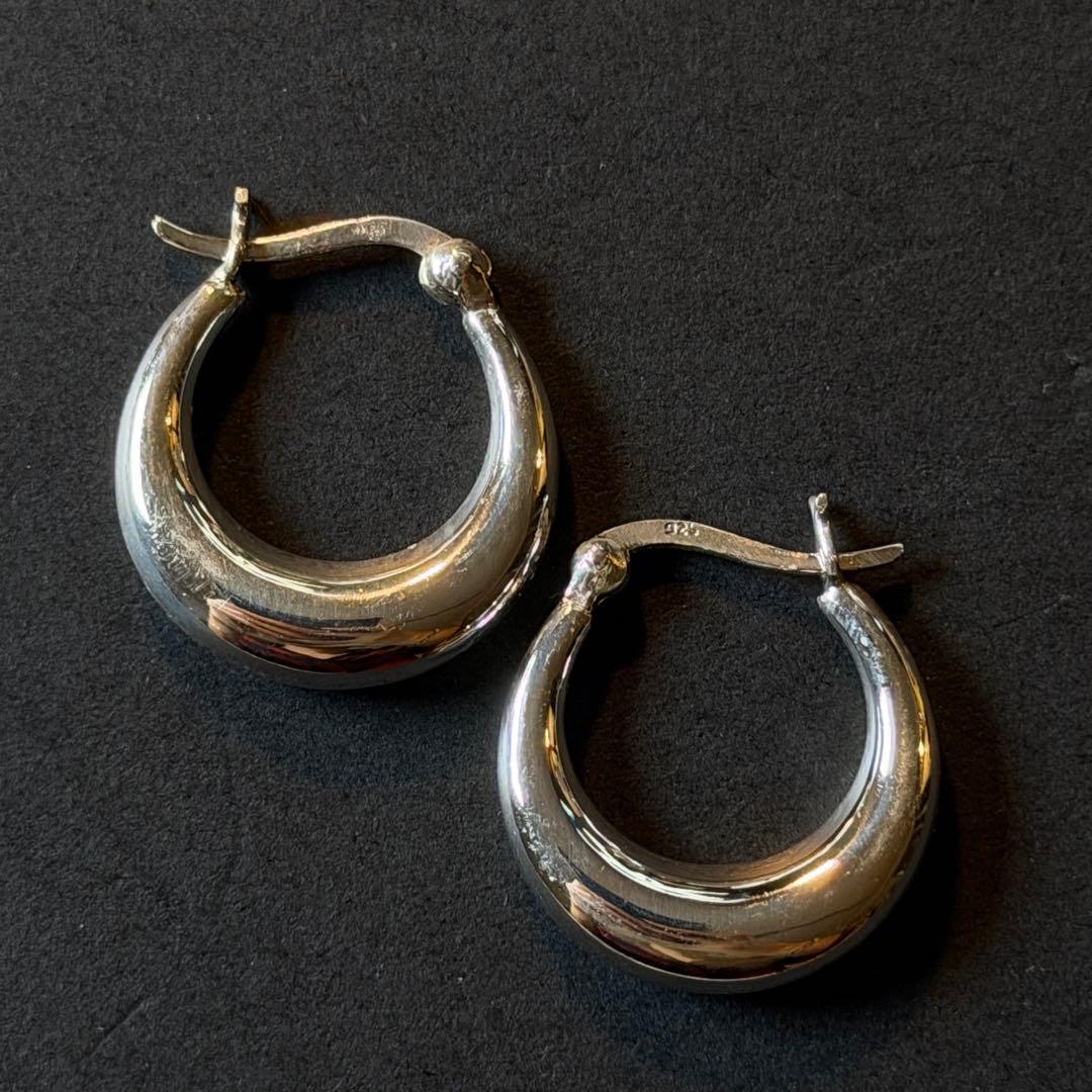 シルバー925 silver デザインフープピアス/軽研磨仕上げ/両耳