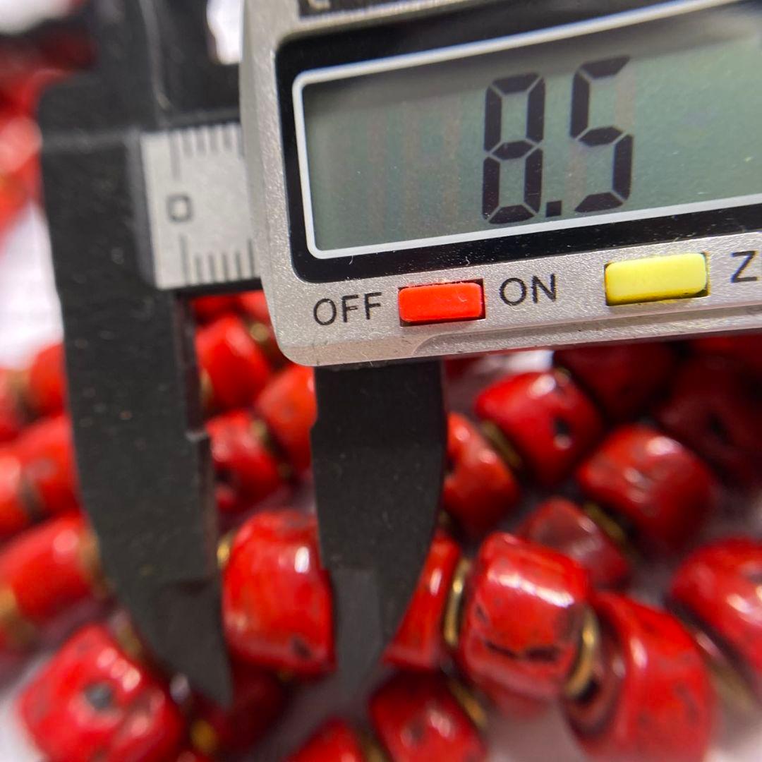 逸品 ネパール 老料ヒマラヤンコーラル ビーズ 赤サンゴ調三連 遵型 ネックレス