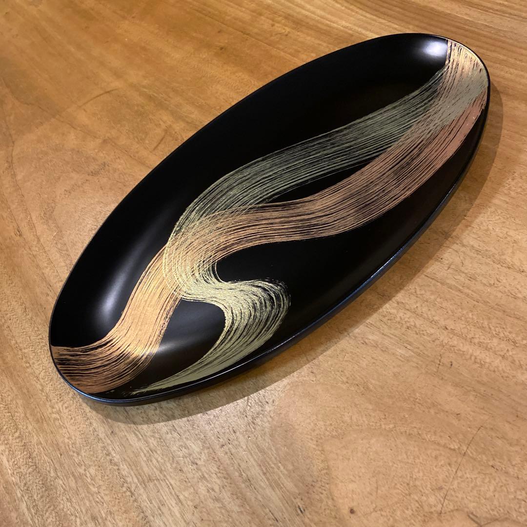 宮内庁御用達 山田平安堂 オーバルプレート 龍水 漆器 金蒔絵