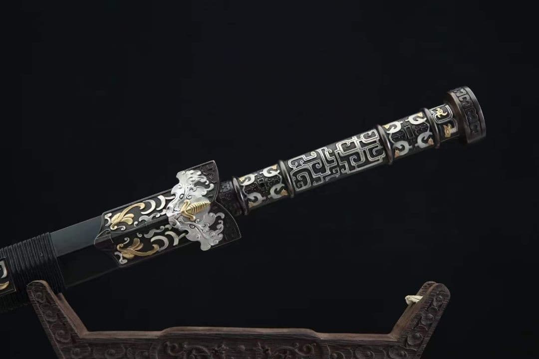 20寸鎏金銀龍吟漢剣（黒檀金） 古兵器 武具　刀装具　日本刀　模造刀 居合刀
