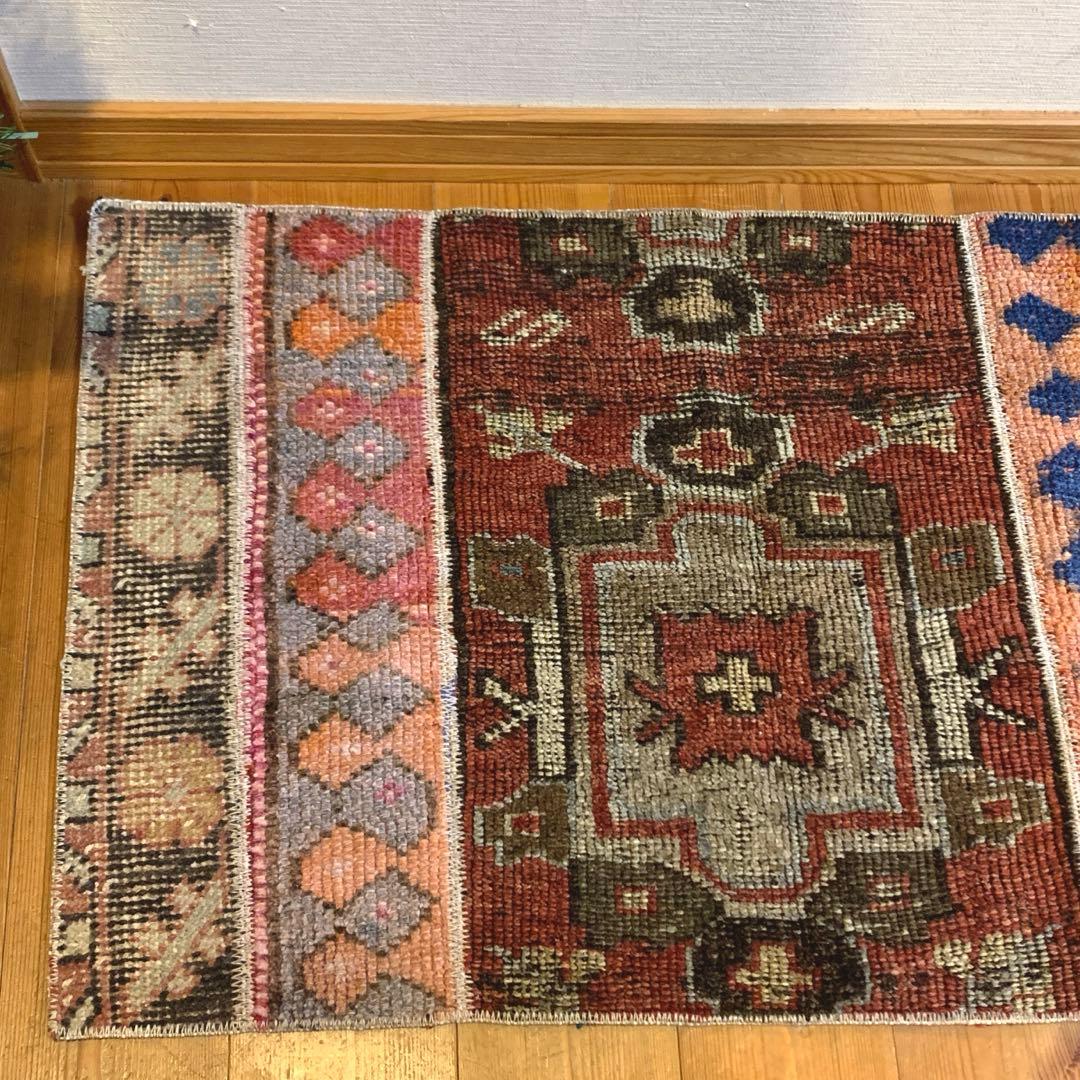 60×90 ボルドー　ピンク　メダリオン トルコヴィンテージラグ　パッチワーク