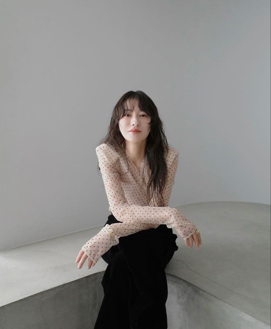 シースルー ドット トップス CLANE SHEER DRAPE