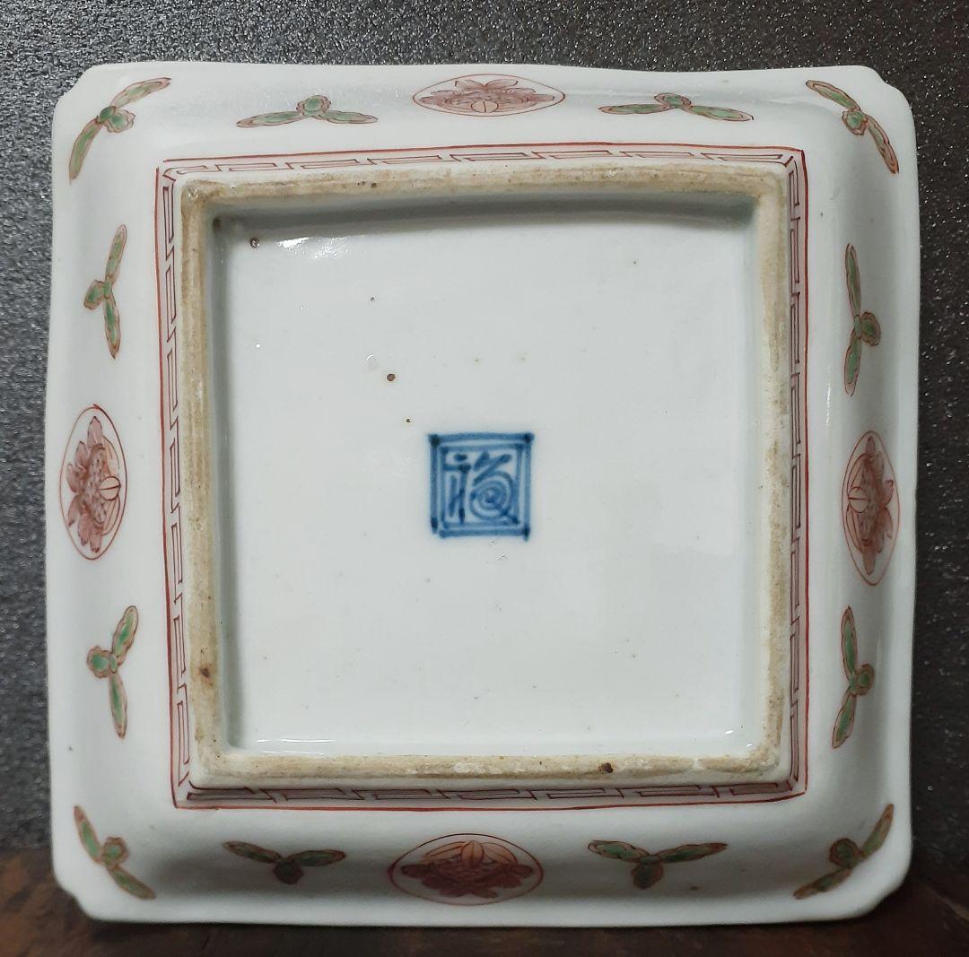 【珠玉逸品❗️】江戸時代　古伊万里　柿右衛門様式　鳳凰に桐　区割り文様　四方深皿