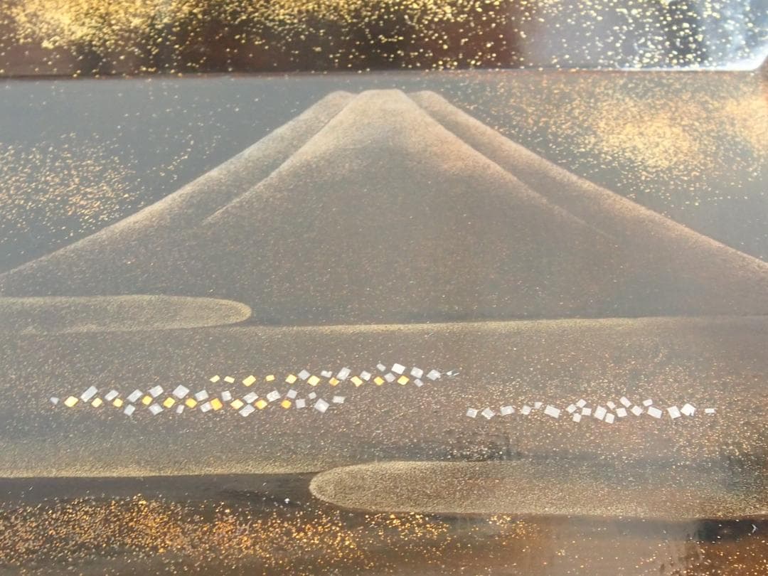 【骨董・良品】山水蒔絵 手付き盆 大小2点 三保の松原の図 古道具 検:輪島塗