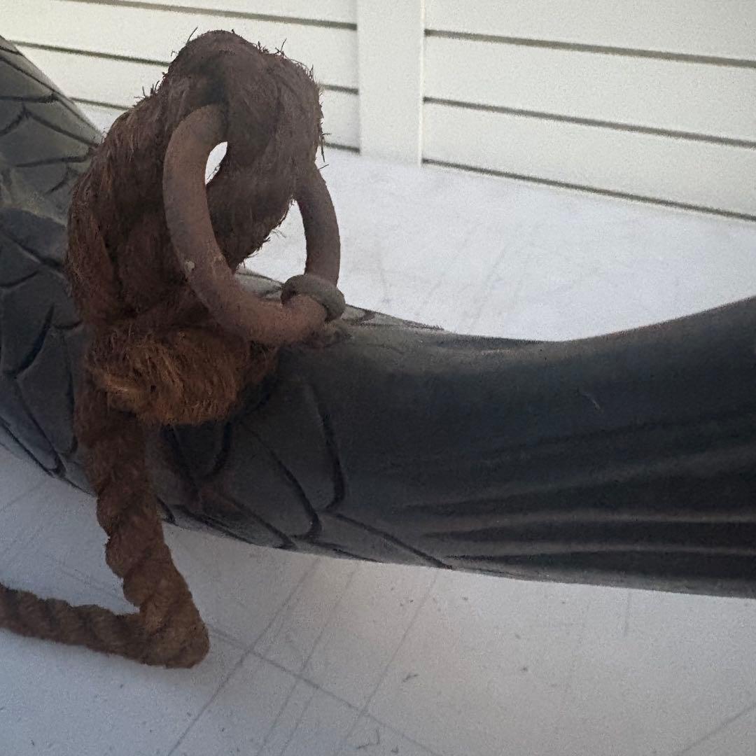 古作■自在鉤 無垢材 鯉型 精緻彫刻 吊り縄 鉄鈎付き 囲炉裏 古道具