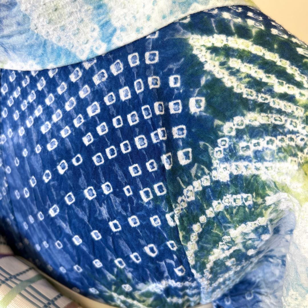 やまと謹製　裄70 有松絞り　絞り浴衣　花柄　藍色×白