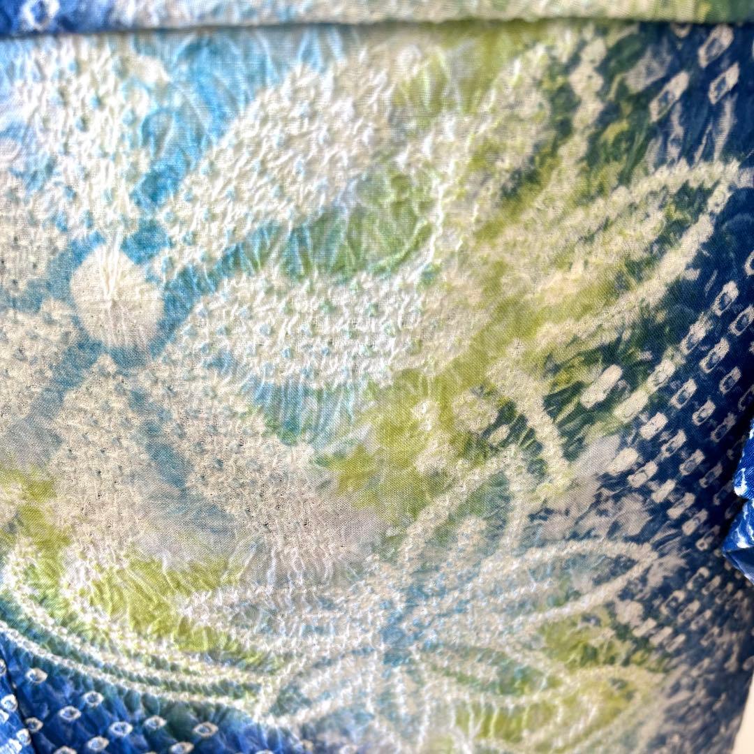 やまと謹製　裄70 有松絞り　絞り浴衣　花柄　藍色×白