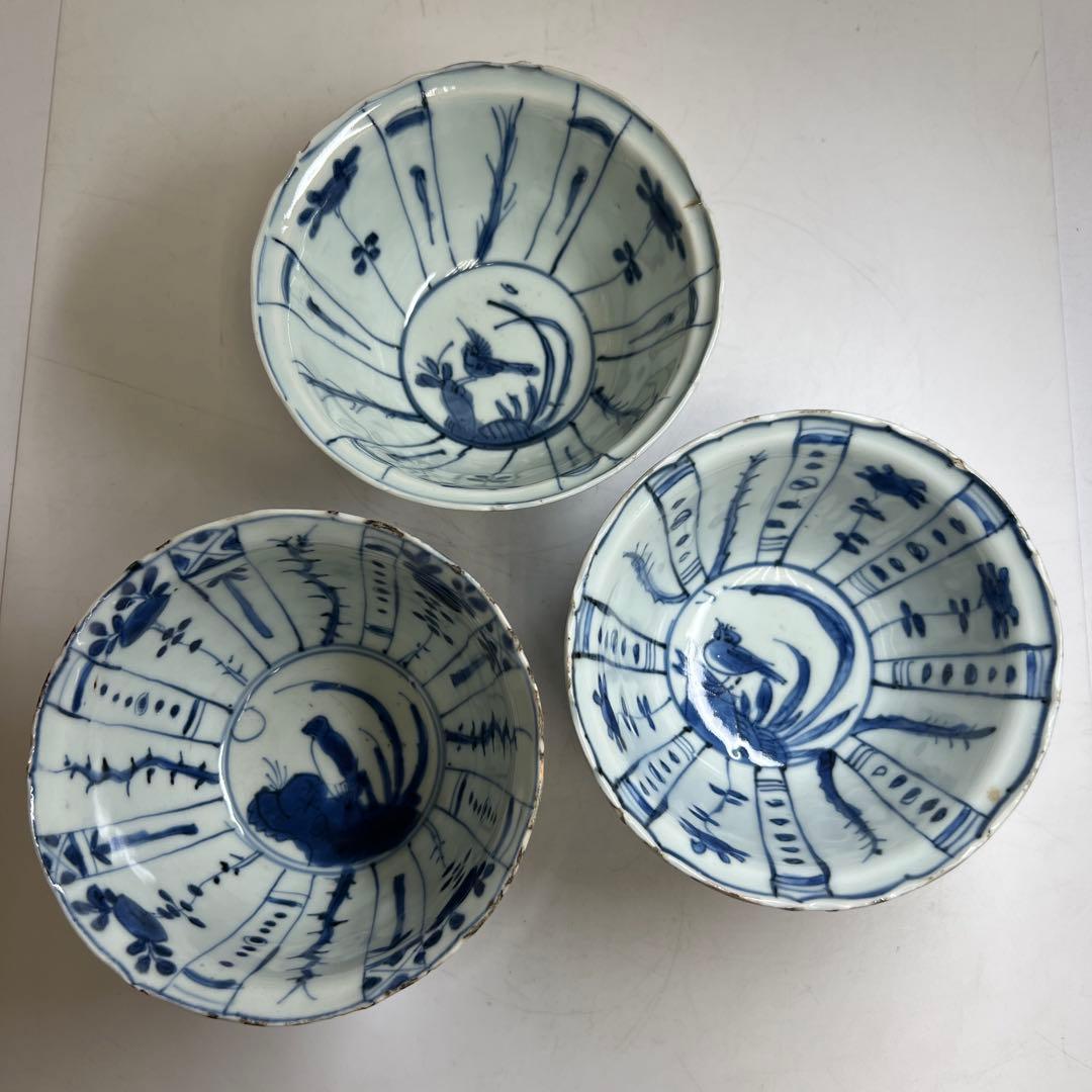 中国明時代　古染付芙蓉手鉢5客　木箱付　口径約13㎝　東Y8-0128☆2F