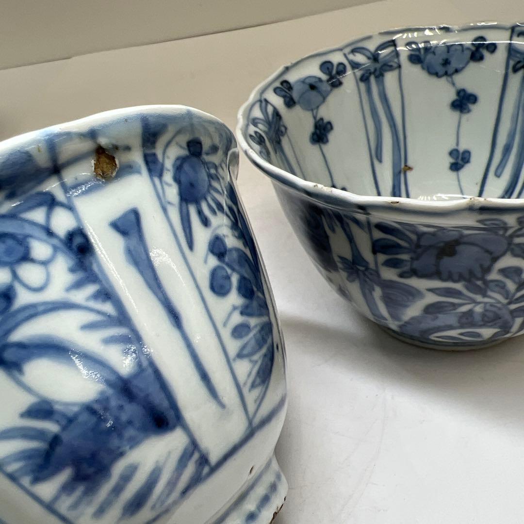 中国明時代　古染付芙蓉手鉢5客　木箱付　口径約13㎝　東Y8-0128☆2F