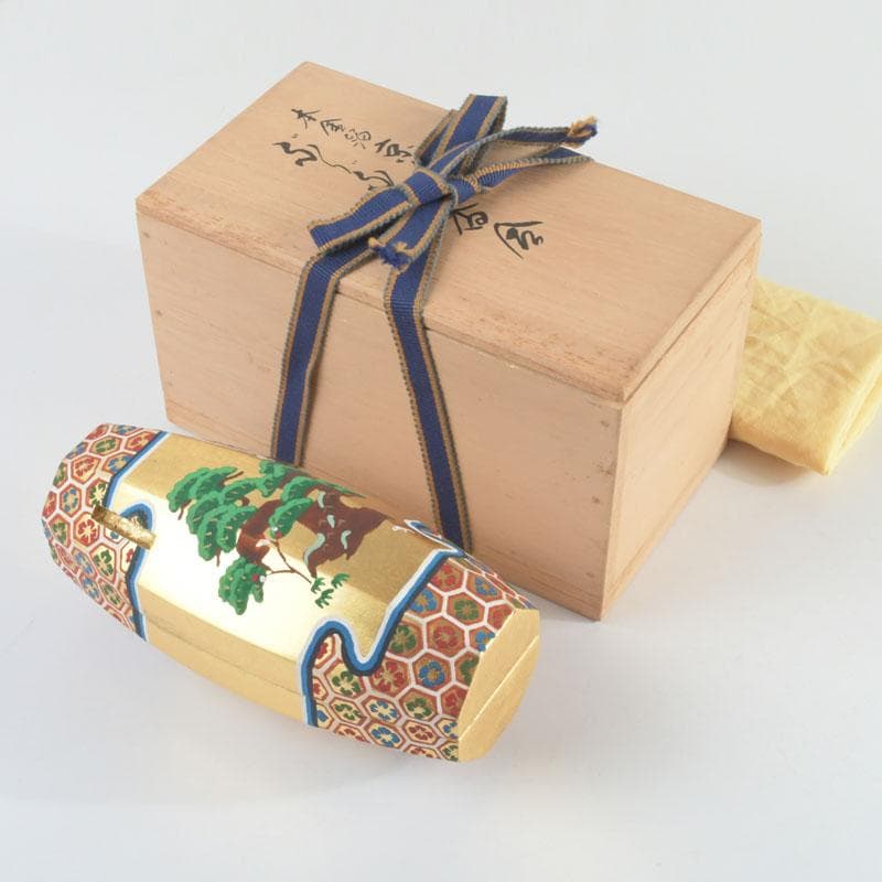 aoi　島津有職庵作　本金箔京彩　ぶりぶり香合　共布共箱　V　9488