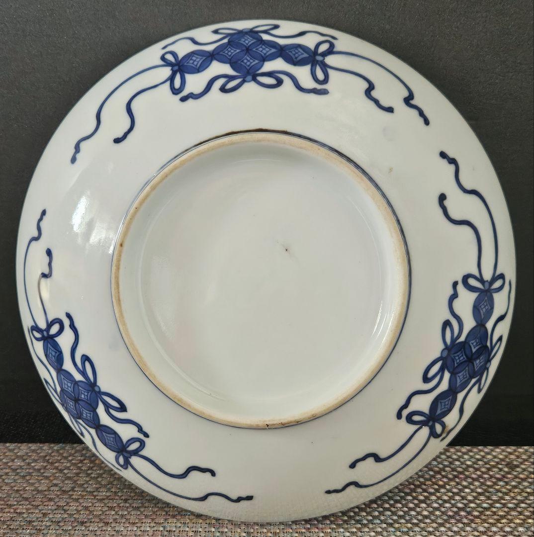 名品❗】 江戸時代後期　後期鍋島　藍鍋島　花に唐草文　径約20.9cm　櫛高台皿