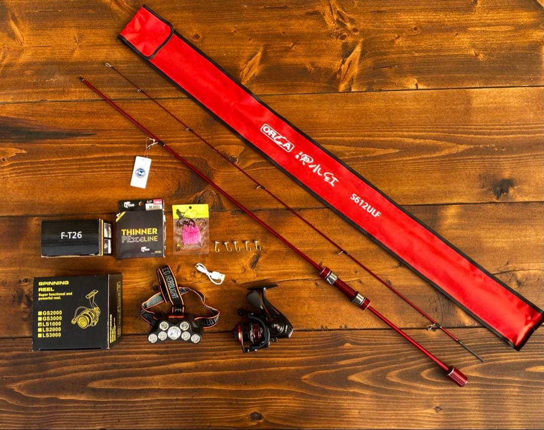 アジングセット　超軽量　S612ULF アジングロッド　リール　ヘッドライト付き