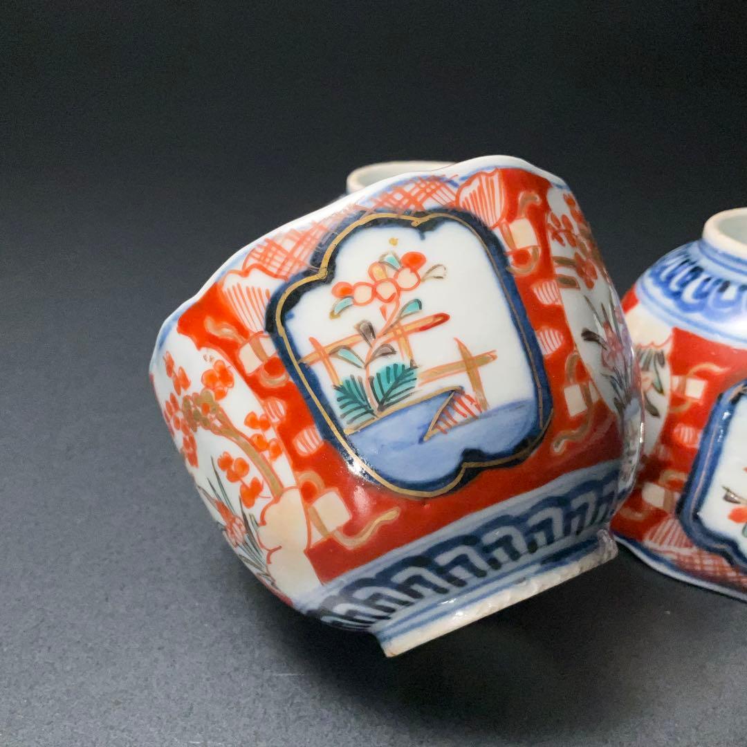 伊万里色絵窓絵花図向付3個　赤絵　通り文　古伊万里　R1373B2