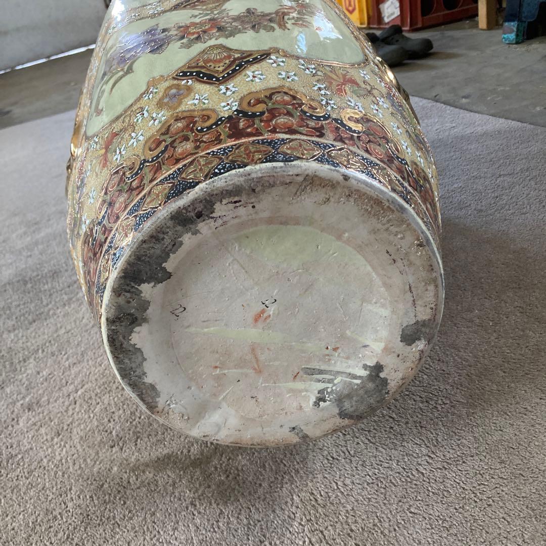 特大 薩摩焼 細密画大花瓶 耳付き 極彩色 高さ78cm アンティーク