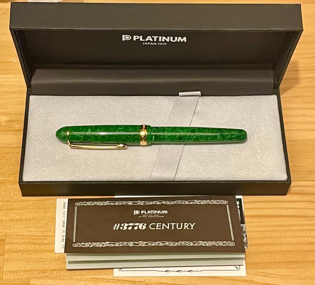 【箱付き完品】プラチナ万年筆　#3776　セルロイド　エメラルド　太字