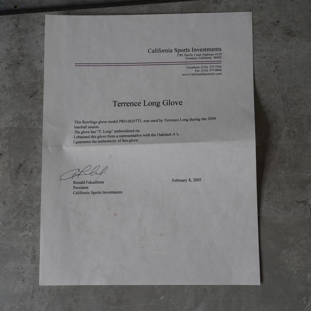 Rawlings ローリングス　テレンス　ロング氏　実使用グローブ　硬式