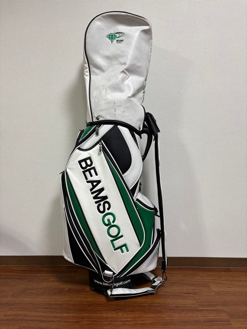 BEAMS GOLF キャディバッグ 白×緑 フード付 使用感あり