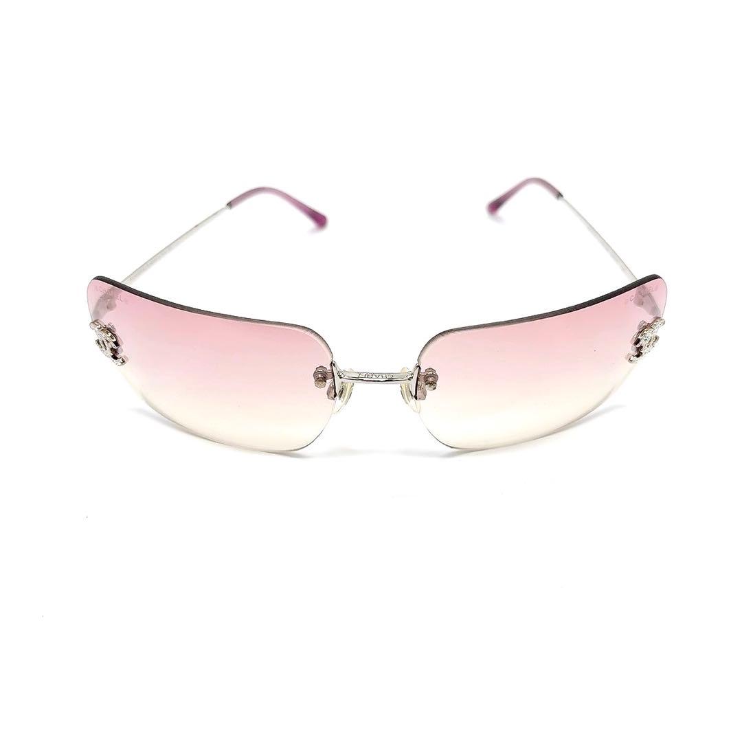 箱付き　シャネル　サングラス　ココマーク　リムレス　ラインストーン　ピンク