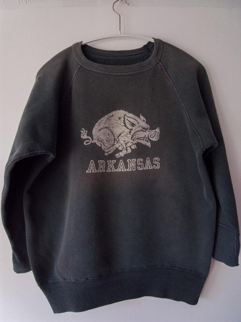 【推定60s】ヴィンテージ フロッキースウェット ARKANSAS 猪プリント