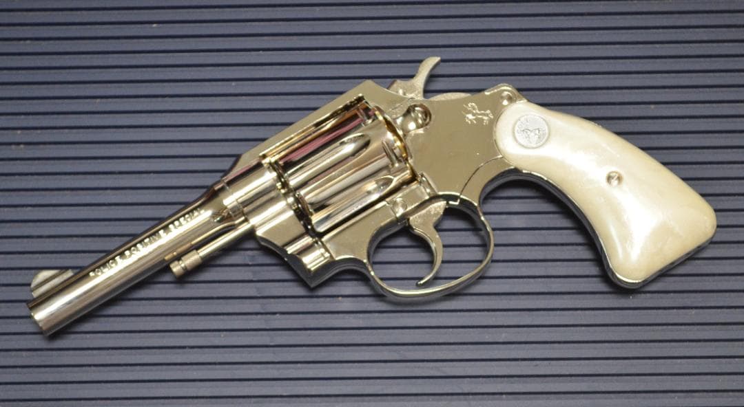 美品　タナカモデルガン　コルトポリスポジティブSP　ニッケル　パール調グリップ付