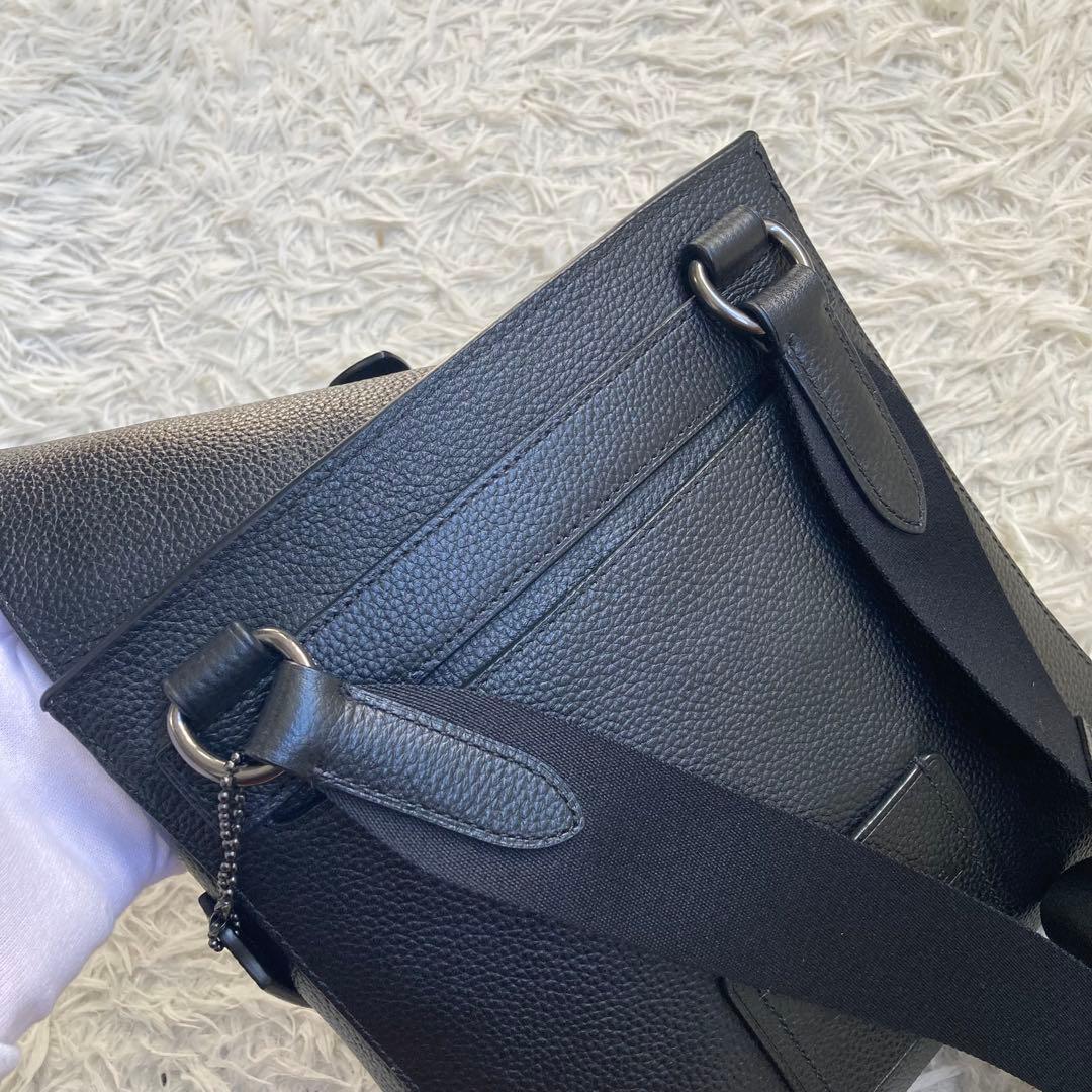 未使用級 COACH 黒 ブラック ハドソン メッセンジャー 革 レザー