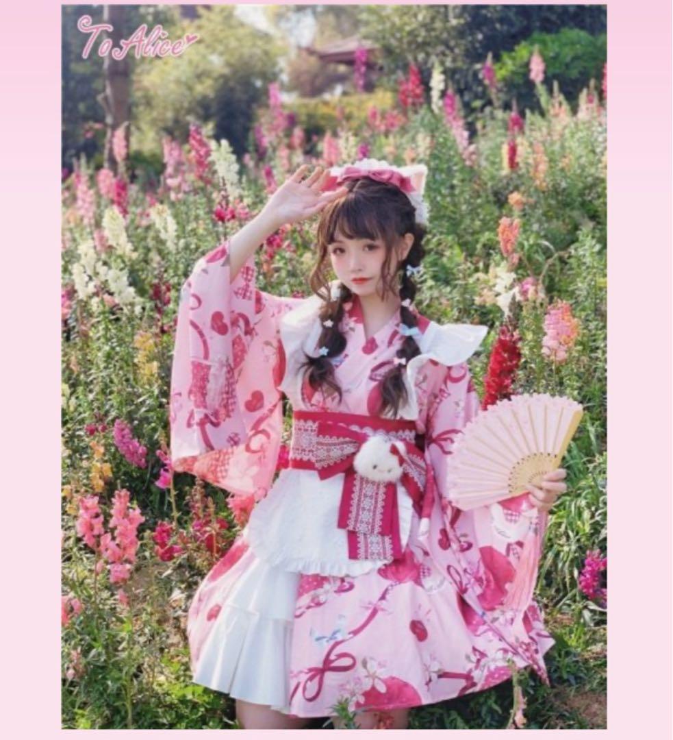 ToAlice L1012林檎猫姫浴衣セット ピンク 浴衣ドレス レディース