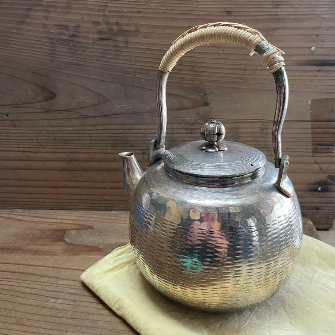 ア*社様 薬缶【m1349 水注　水さし 湯沸かし　急須　茶器　茶道具　煎茶　銀