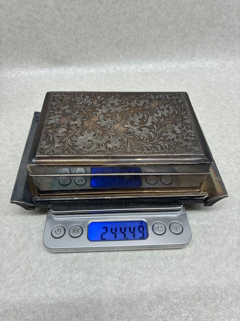 D0104）銀製品 銀縁唐木煙草盆一式 ボンボニエール シガレットケース 煙草盆