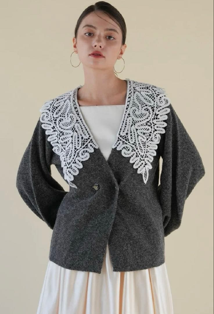 トップス Acka lace collar knit cardigan