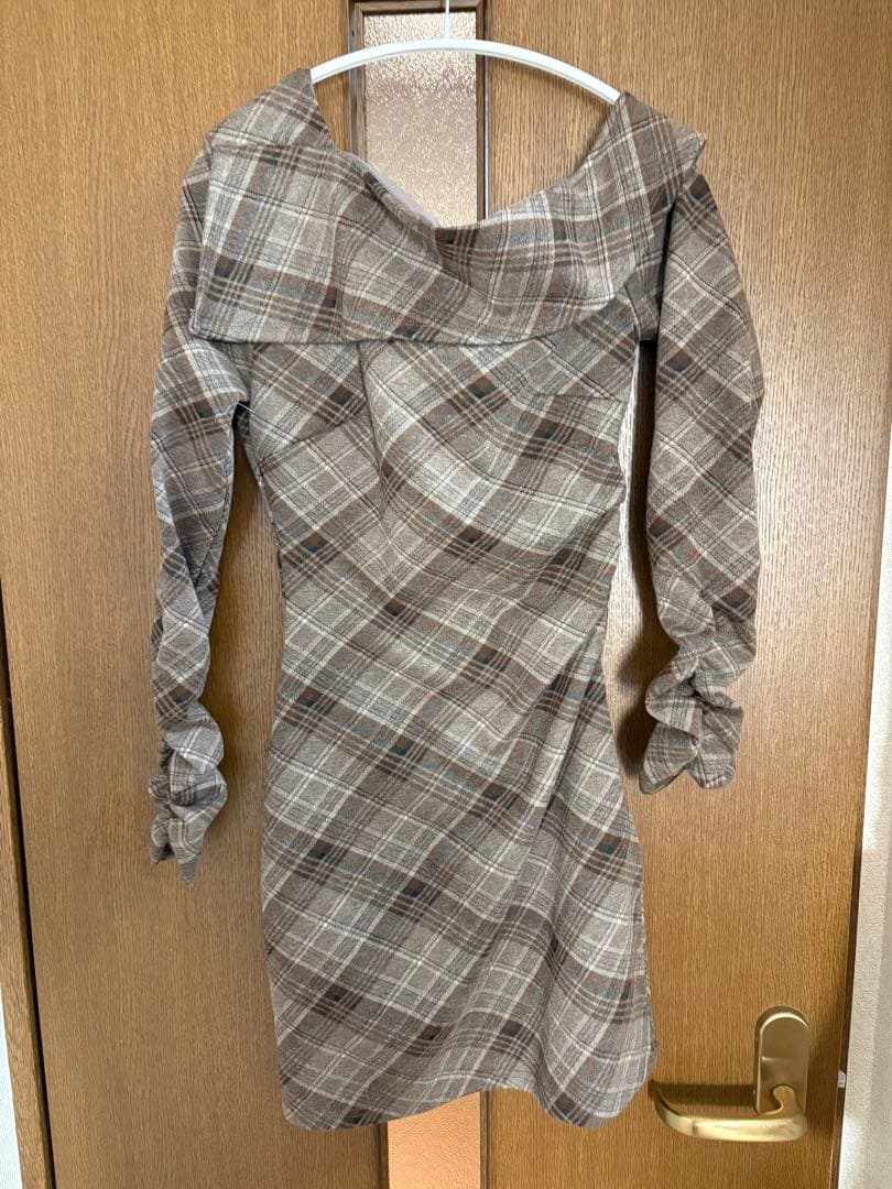 yilon ONE-SHOULDER CHECK MINI OP ミニワンピース