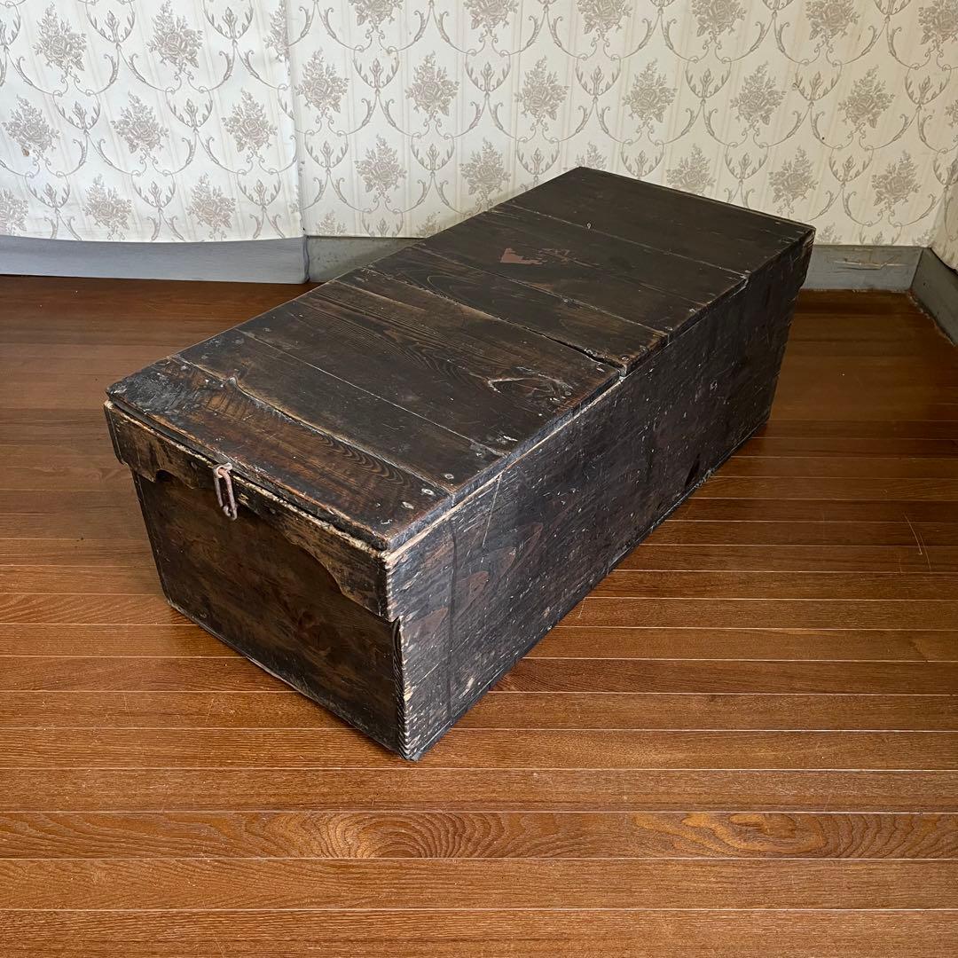 【アンティーク】味のある古い木箱 道具箱 工具箱 ベンチ 古木 古道具 古民具
