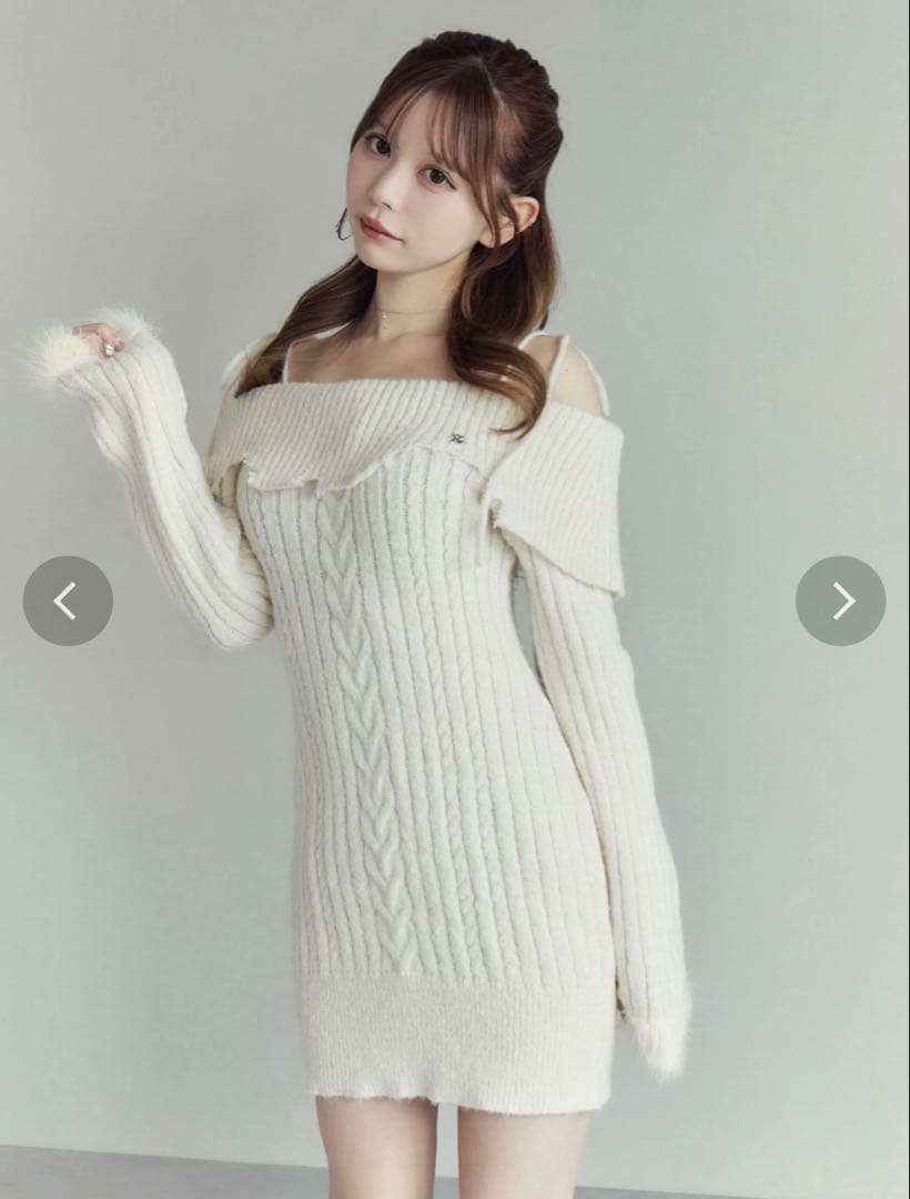 eatme ヘムシャギーオフショルニットワンピース