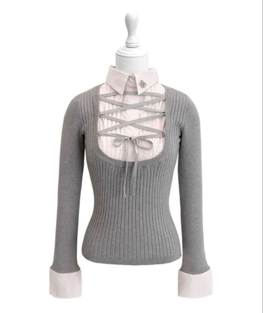 honeymew レースアップドッキングトップス グレー