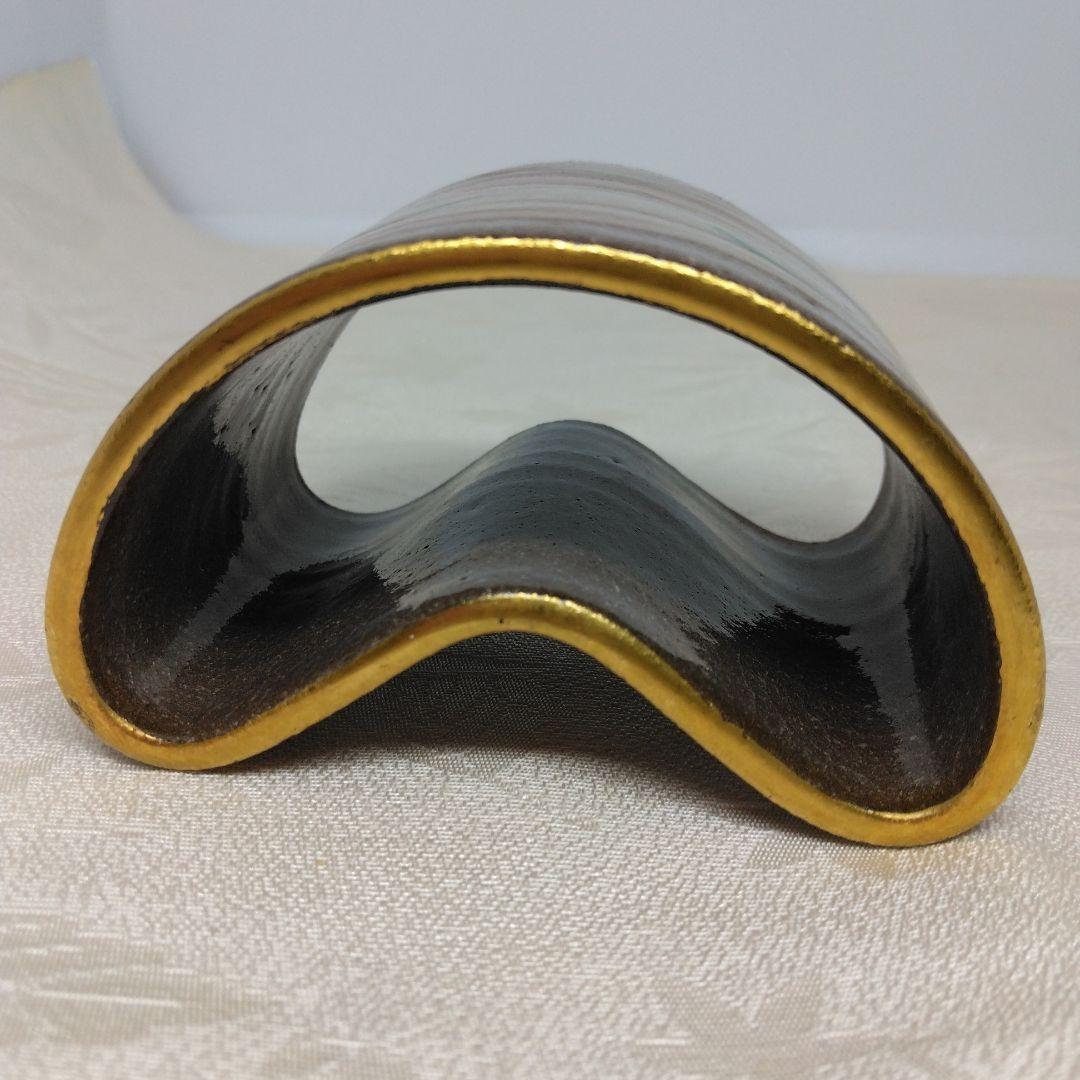 清閑寺窯造 金彩武蔵野蓋置 黄交趾菊かに香合 セット 共箱 茶道具