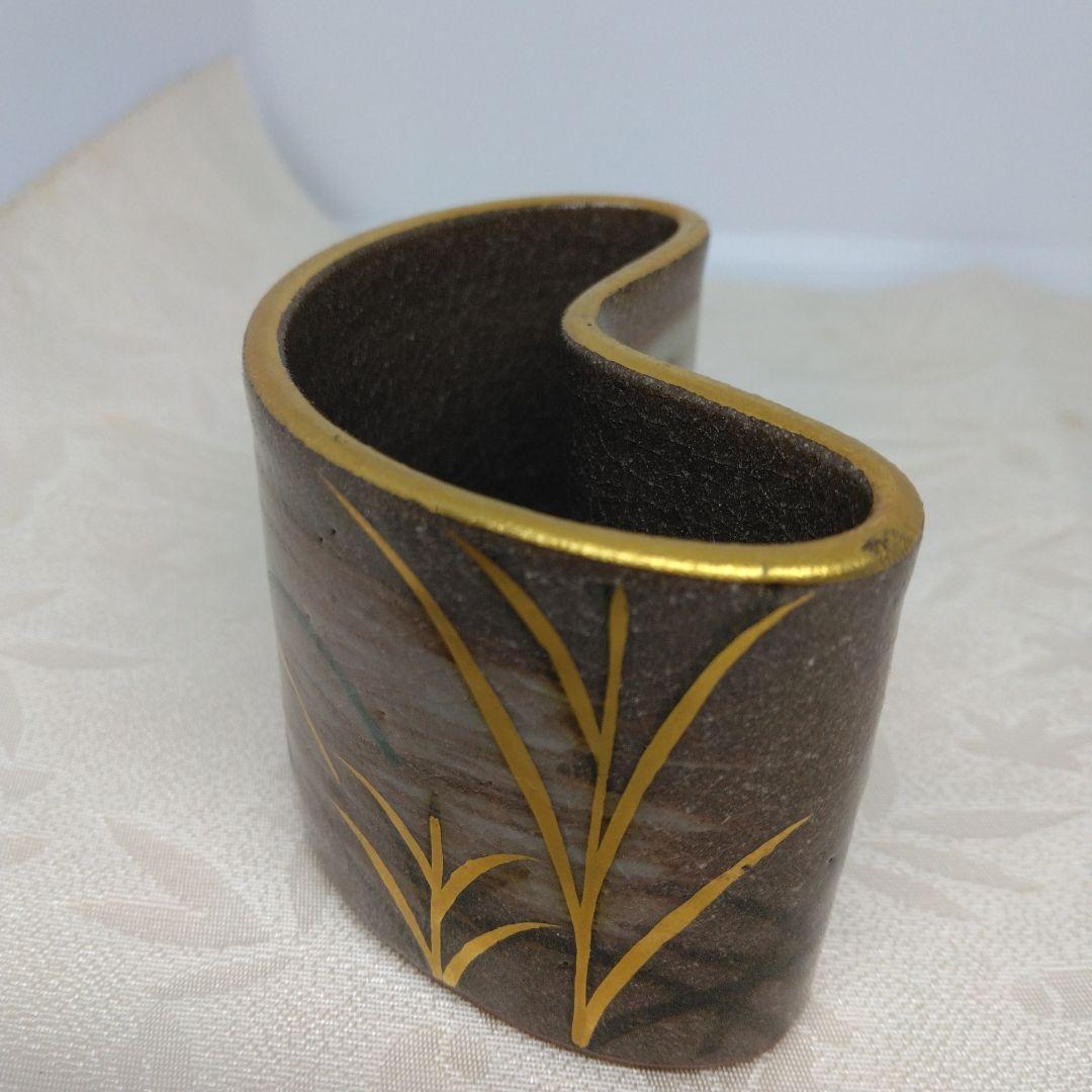 清閑寺窯造 金彩武蔵野蓋置 黄交趾菊かに香合 セット 共箱 茶道具