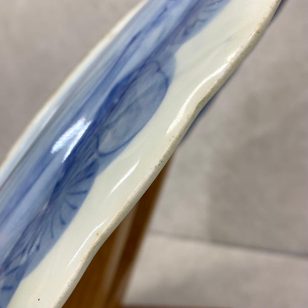 大皿 直径 42.2 cm !大皿 蝶々 花鳥 梅 染付 昭和レトロ 飾り皿②